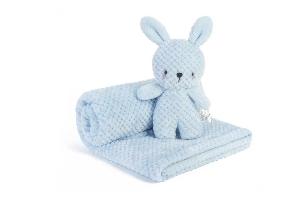 Baby Blanket with Plush Blue Bunny