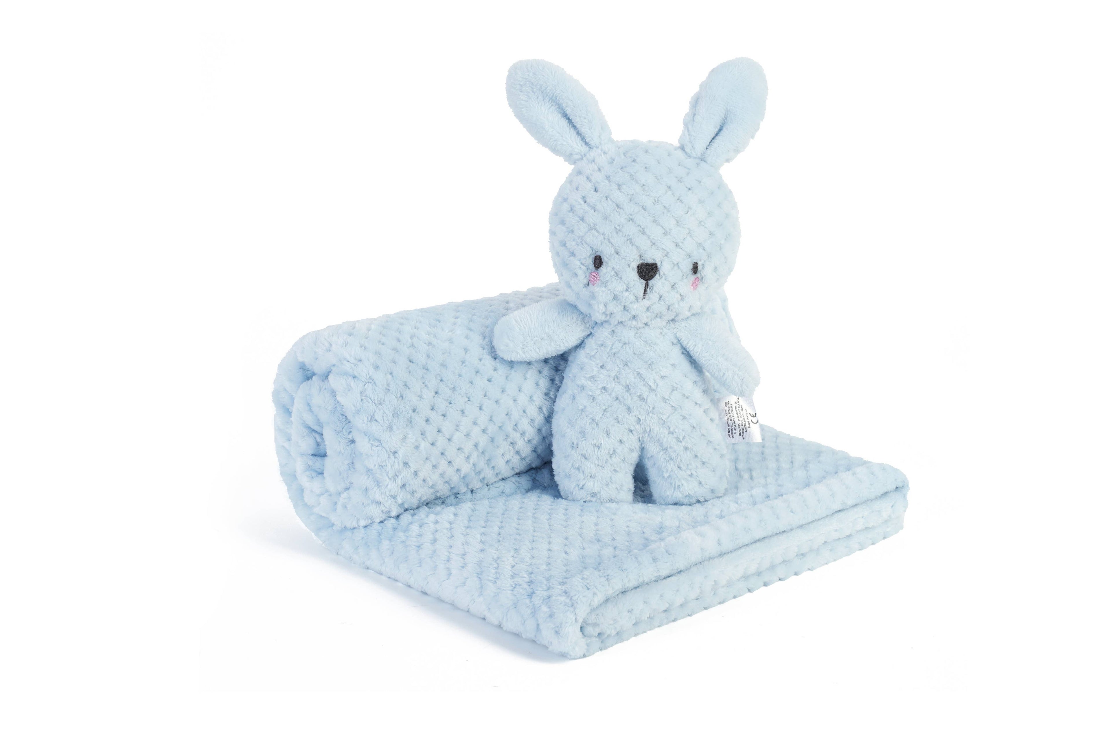 Baby Blanket with Plush Blue Bunny
