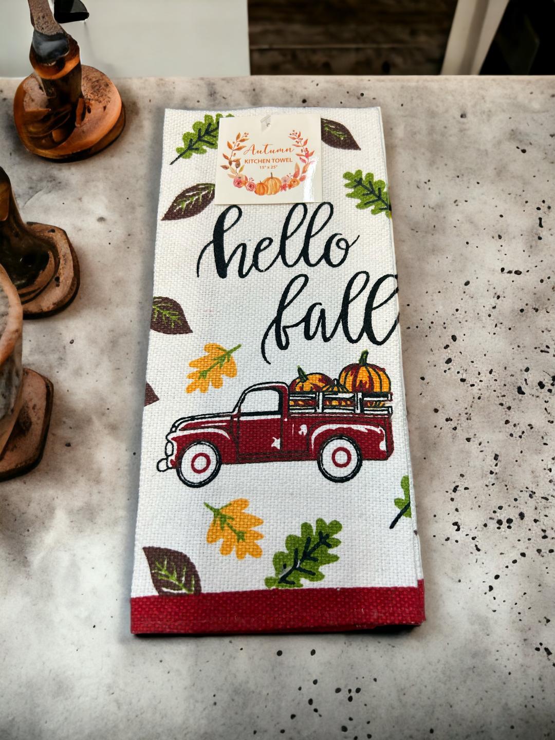 Hello Fall Autumn Kitchen Towel