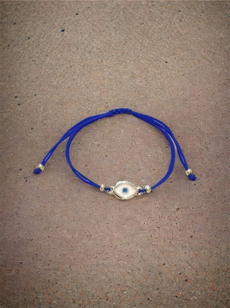 Cobalt Blue Gold Plated Evil Eye String Bracelet