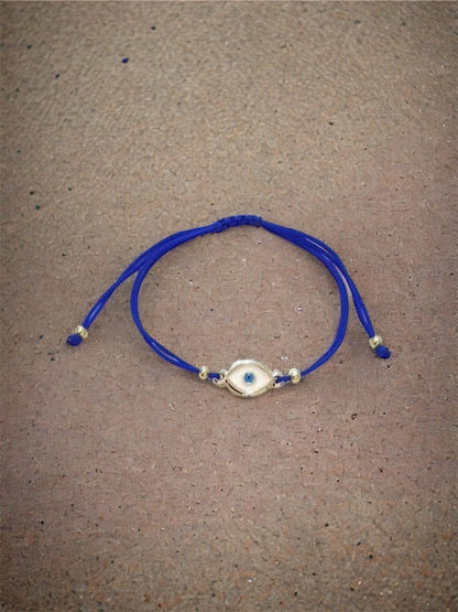 Cobalt Blue Gold Plated Evil Eye String Bracelet