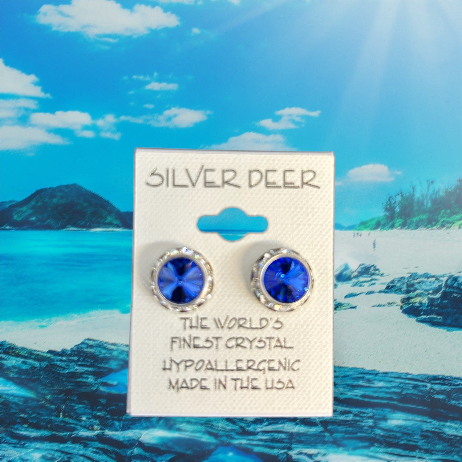 Sapphire Rhinestone Rivoli Earrings