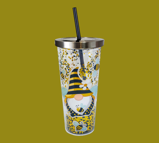 Bee Gnome Glitter Cup with Straw