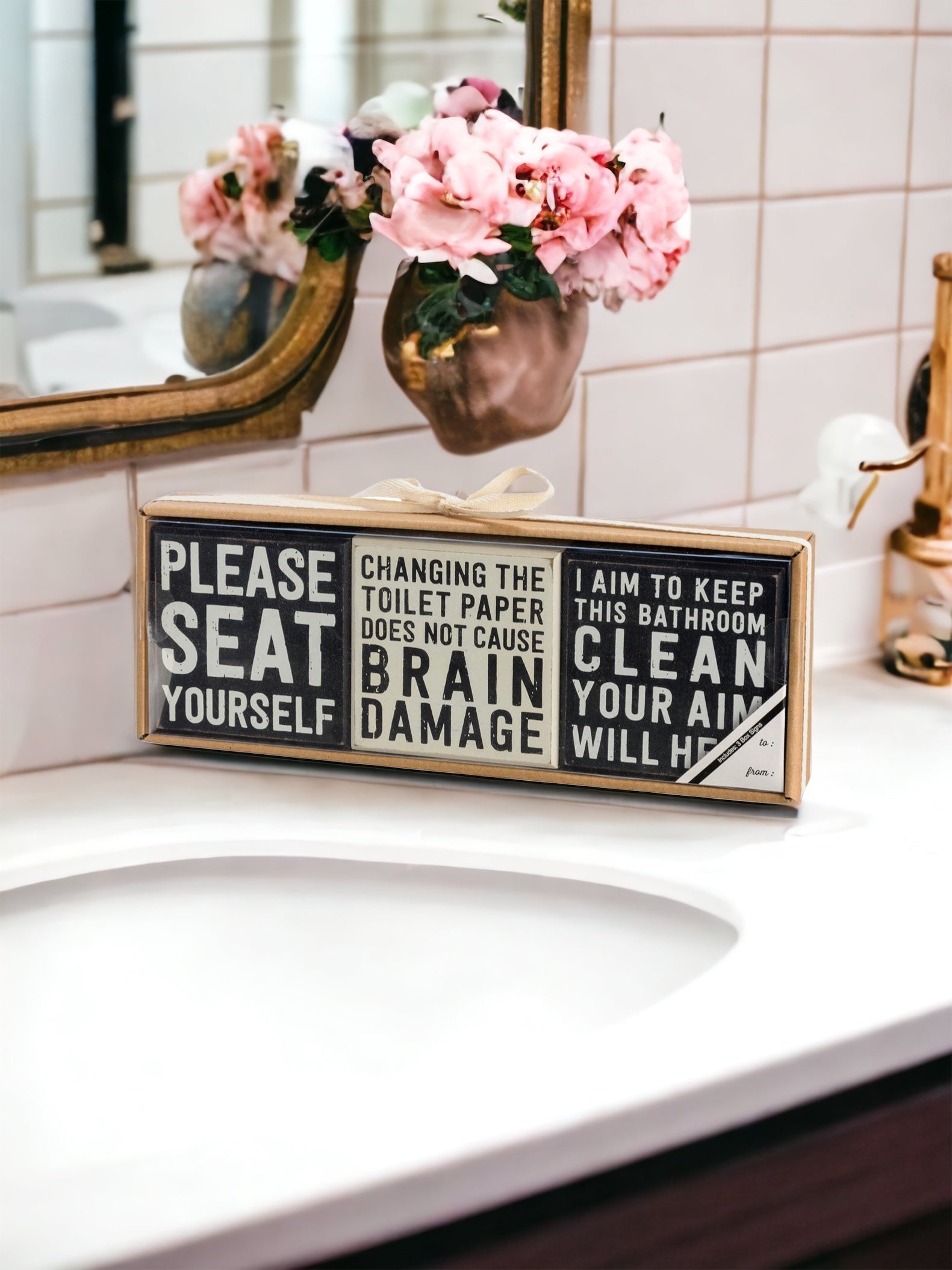 Please Seat Yourself Bathroom Box Sign Set of 3