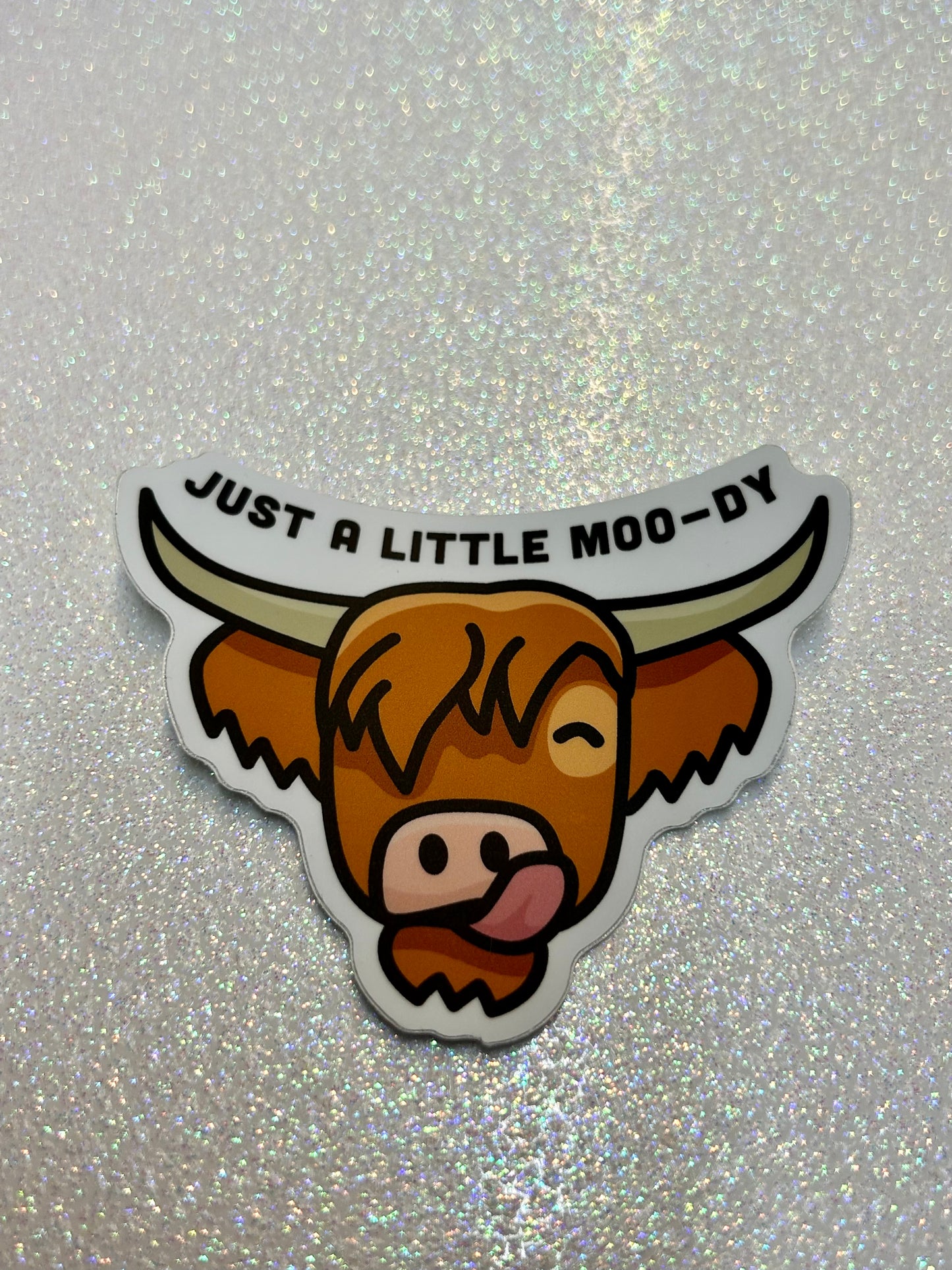 Just A Little Moo-dy Highland Cow Sticker