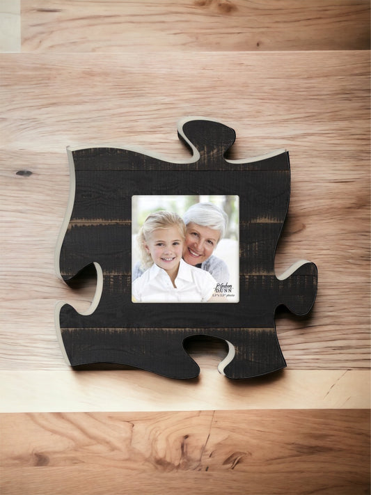 Black Faux Wood Puzzle Piece Photo Frame