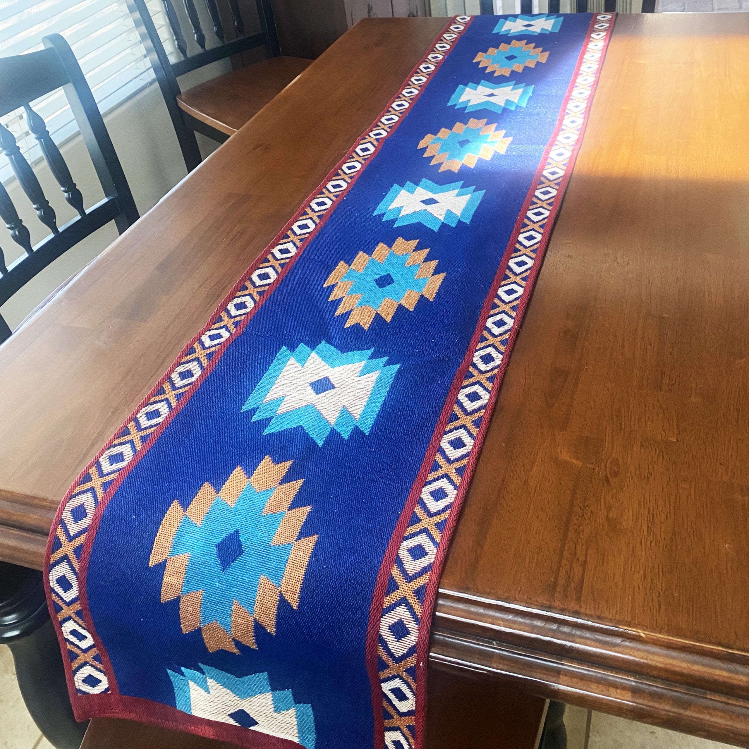 Aztec 2 Table Runner Blue and Red