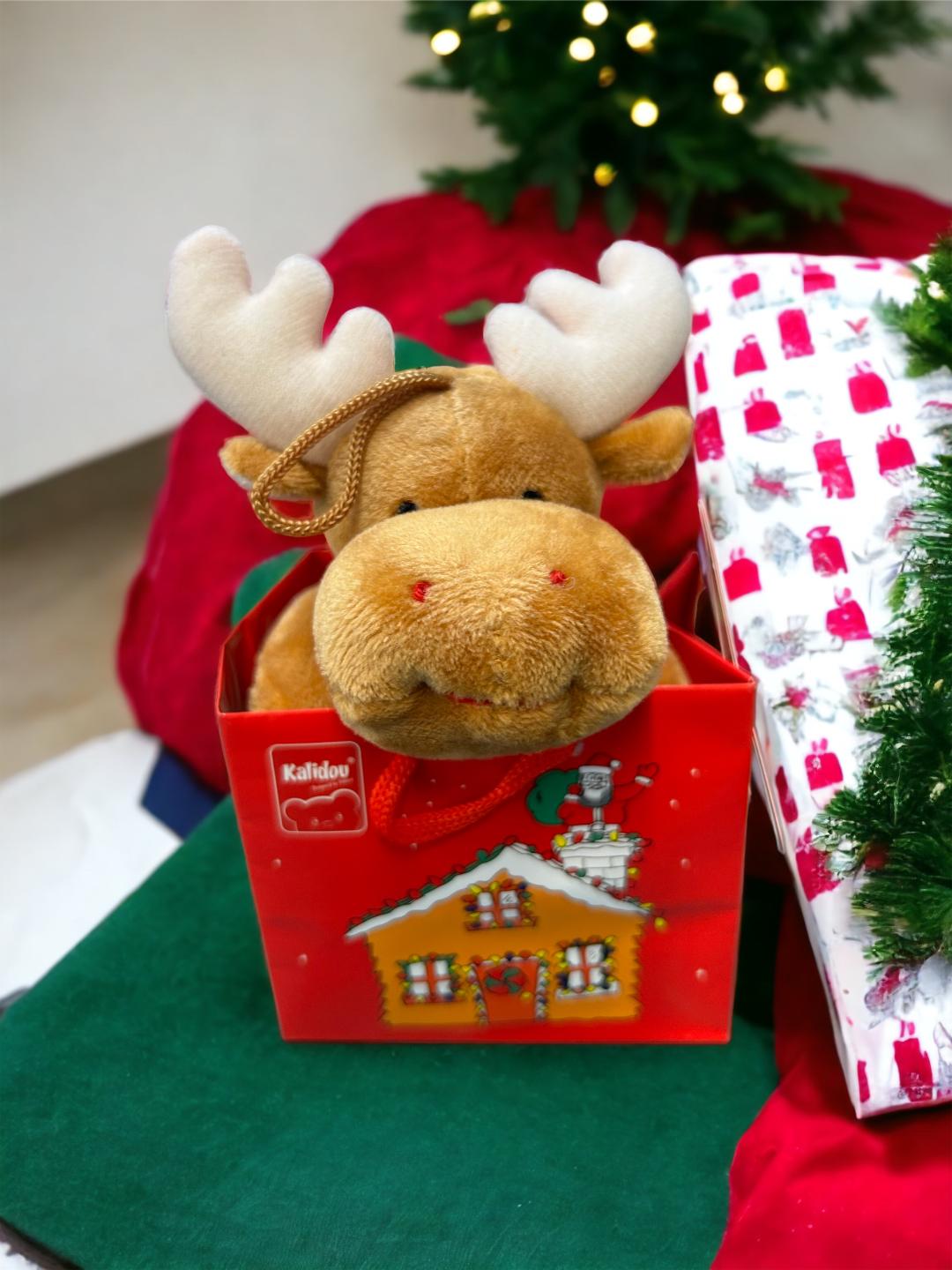 Mini Moose Plush Hanging Ornament in Cute Christmas Bag