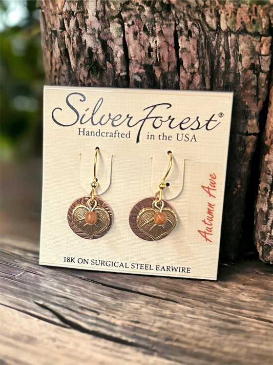 Silver Forest Leafy Heart on Disc Earrings