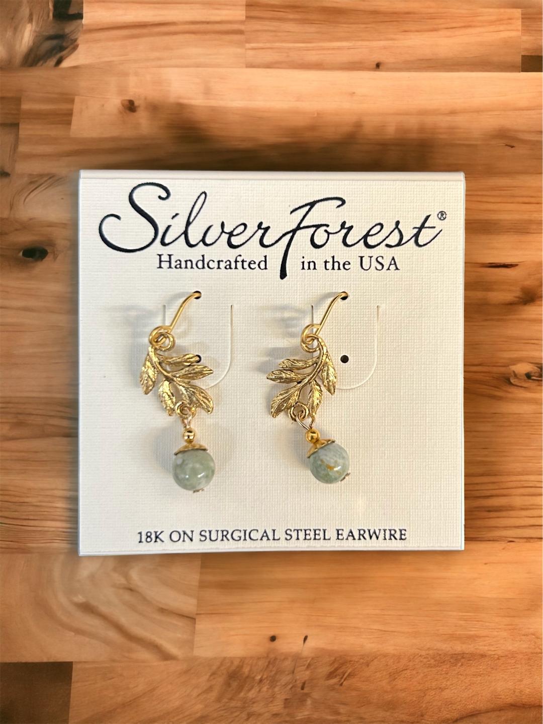 Silver Forest Leaf Swag with Light Bead Drop Earrings