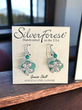 Silver Forest Fun Flower on Green Genuine Shell Earrings