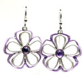 Silver Forest Open Flower with Purple Stone Earrings