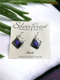 Silver Forest Triangles with Purple Gem Earrings (Charoite)