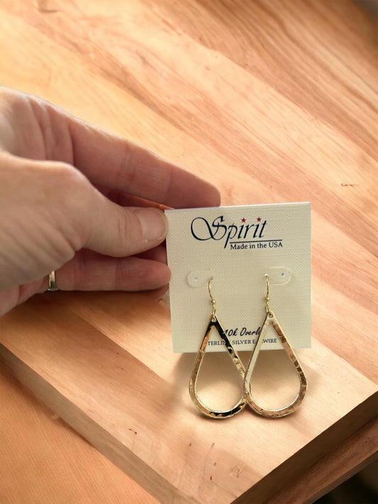 Spirit by Silver Forest Hammered Open Tear Gold Earrings