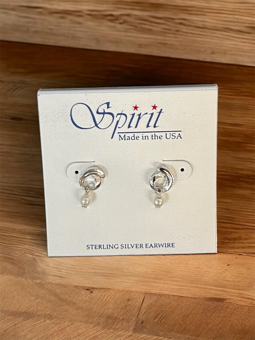 Spirit by Silver Forest Small Silver Curl and Pearl Drop Earrings