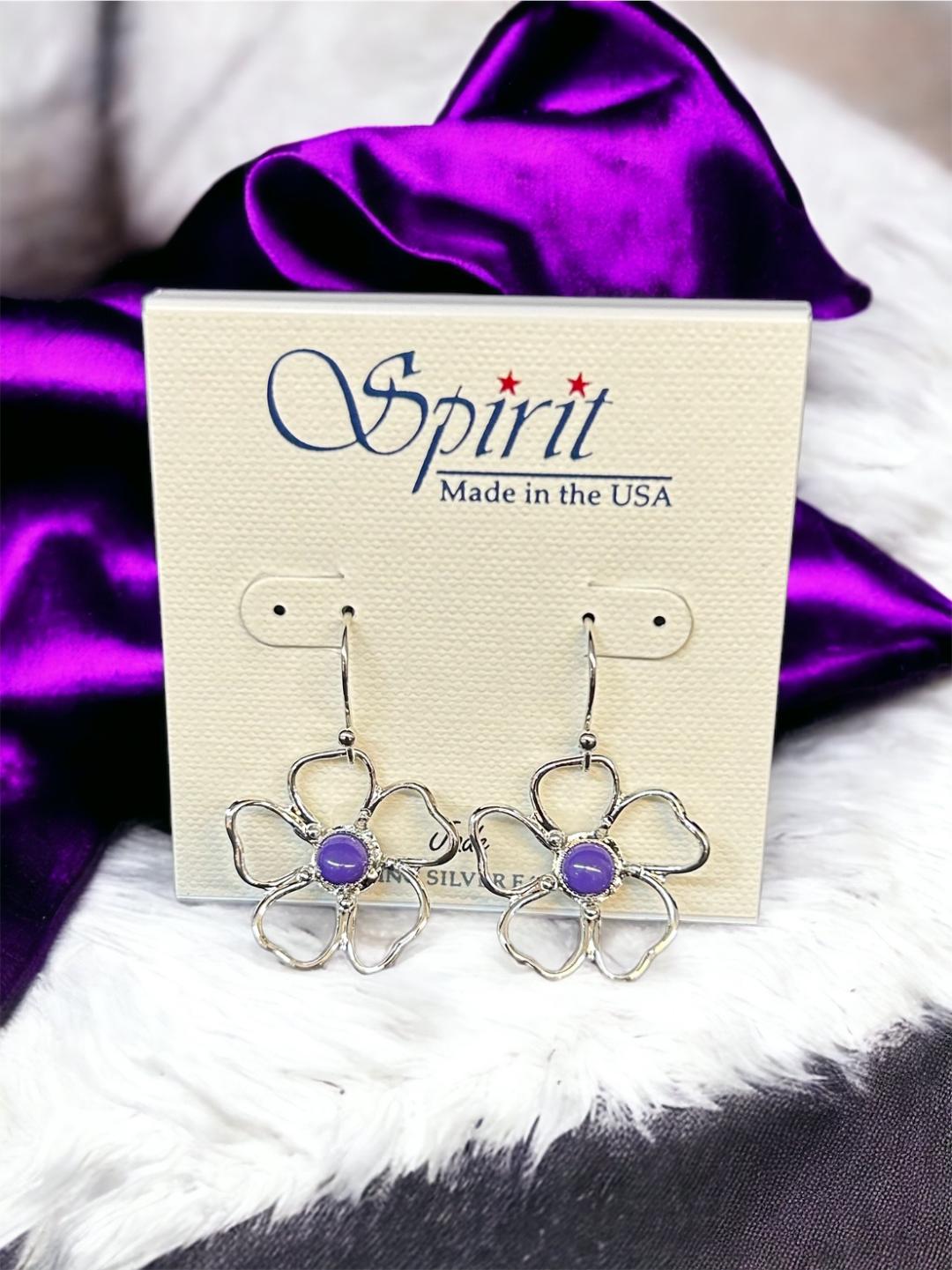 Spirit by Silver Forest Silver Flower Purple Center Earrings