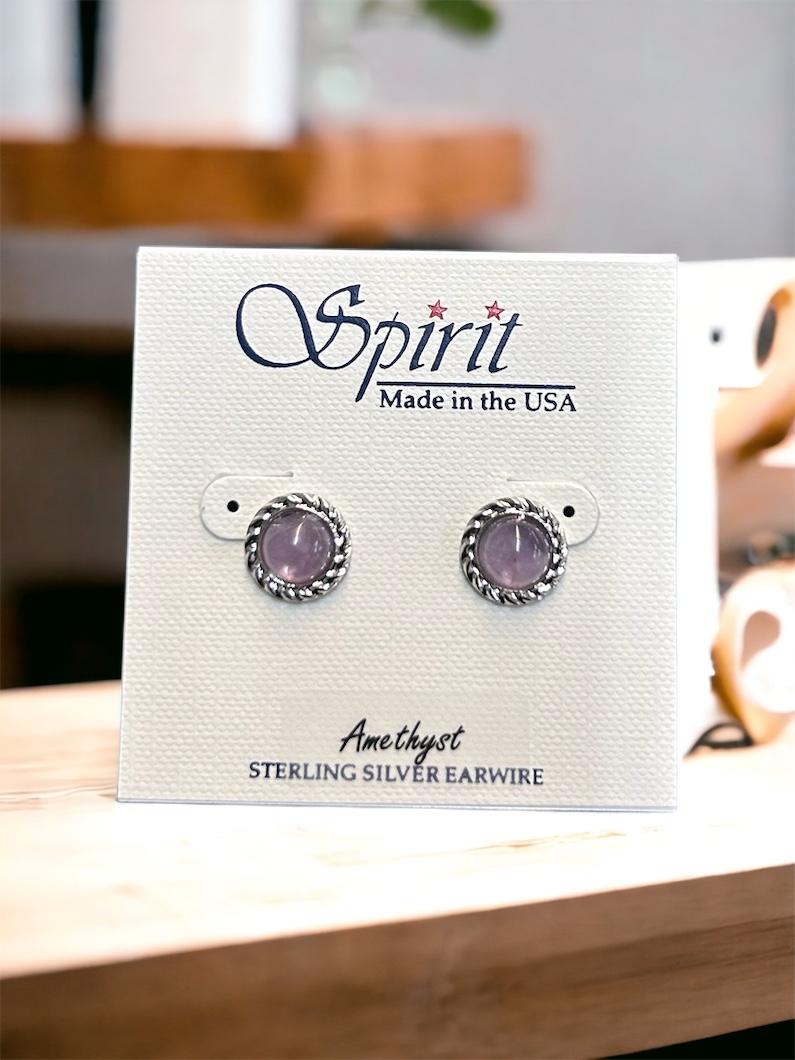 Spirit by Silver Forest Silver Stud with Amethyst Gem Earrings