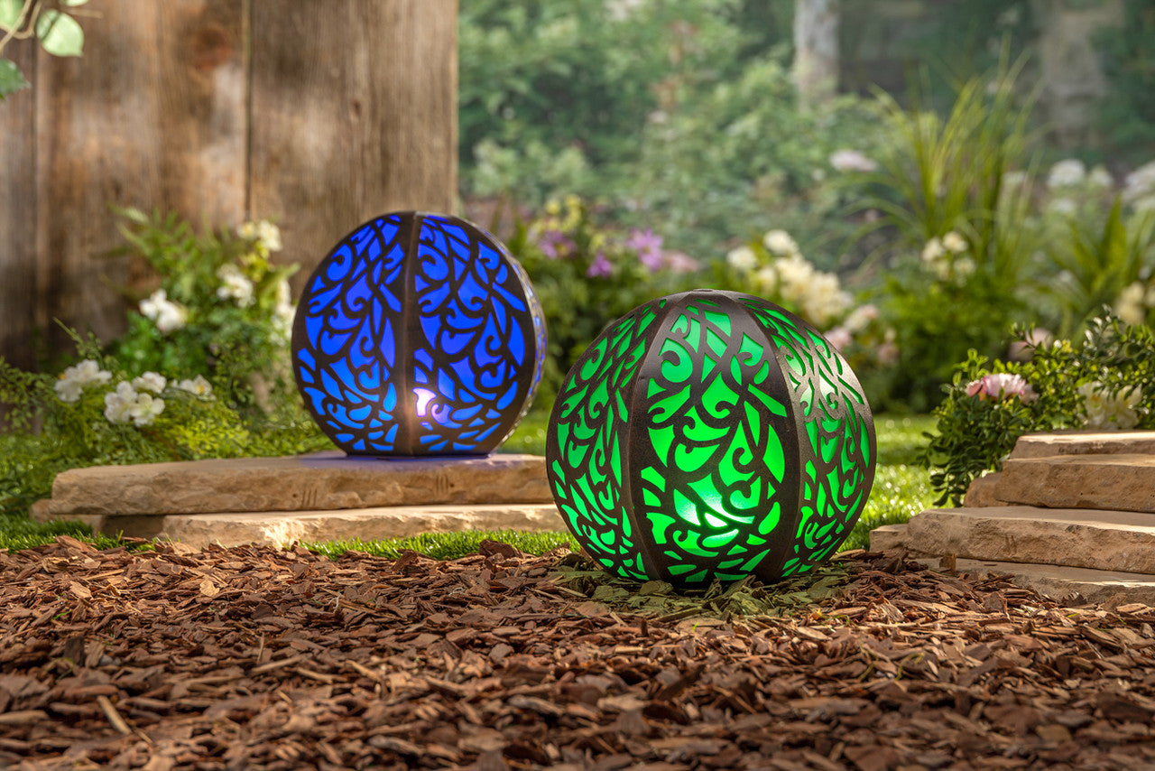 Rustic Solar Lighted Metal Gazing Ball