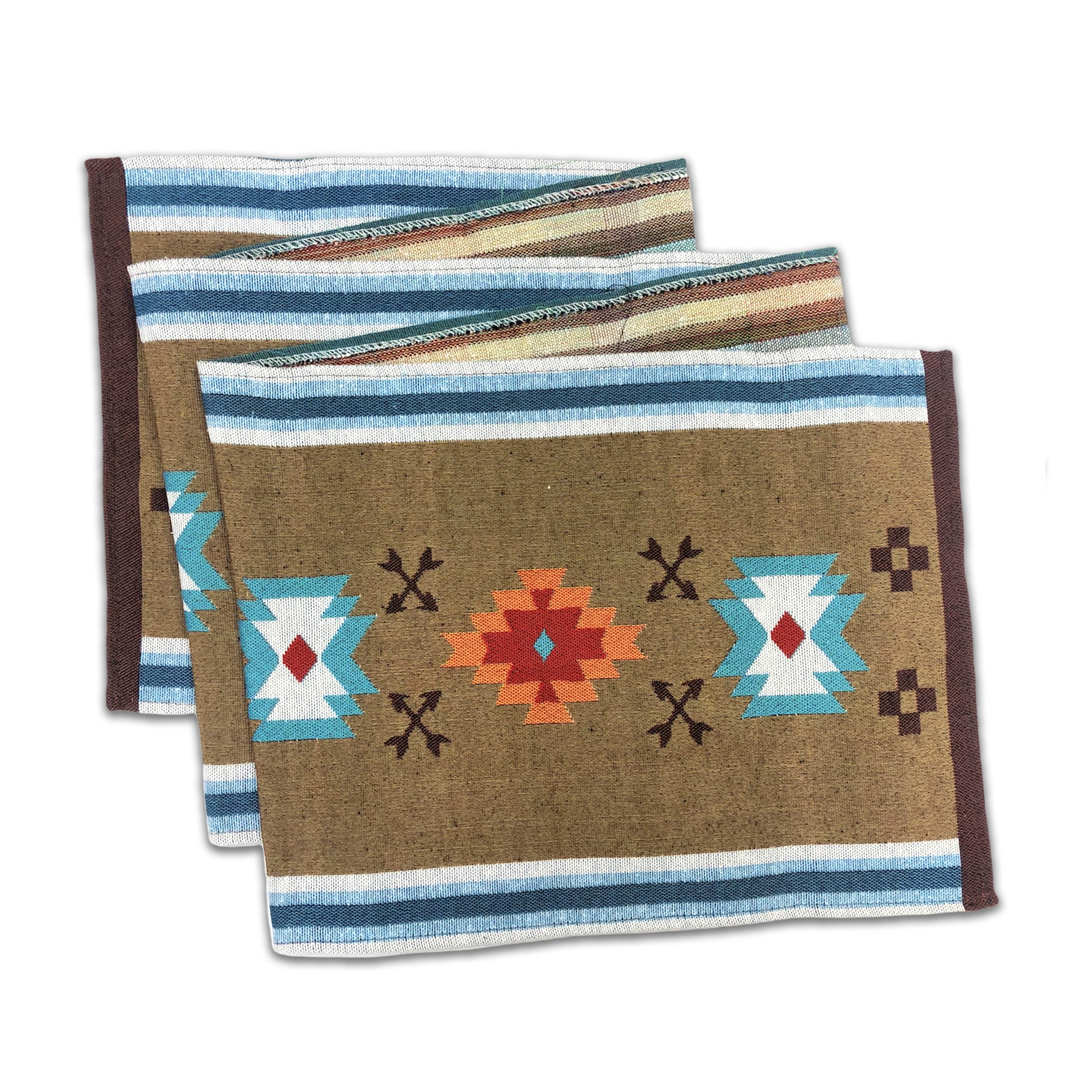 Aztec Table Runner Brown and Teal