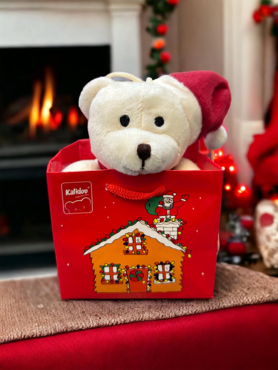 Mini White Bear Plush Hanging Ornament in Cute Christmas Bag