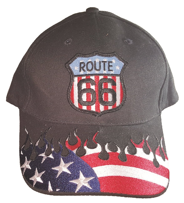 Route 66 US Flag Flame Cap