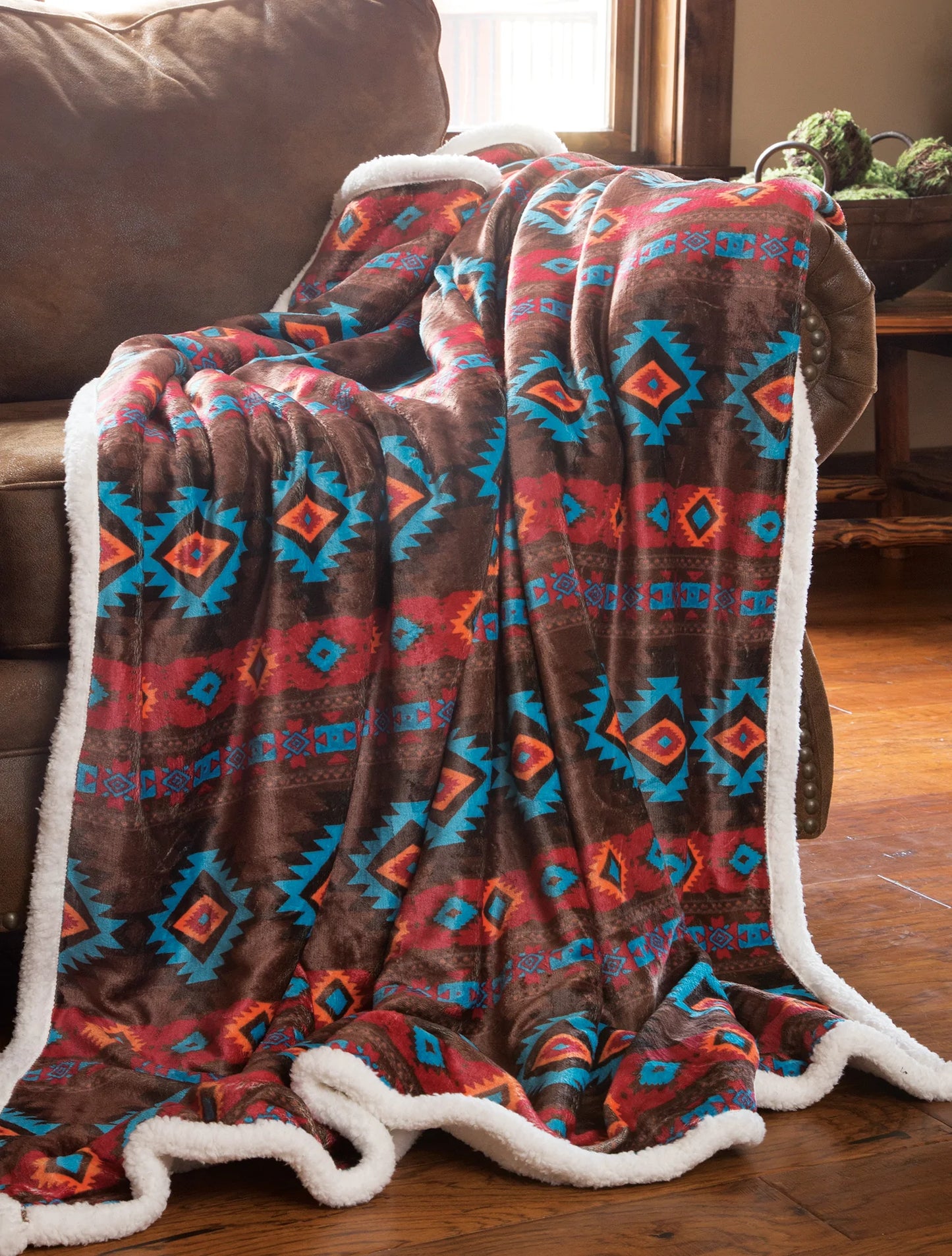 Wrangler Southwest Horizon Rustic Sherpa Throw Blanket JW199