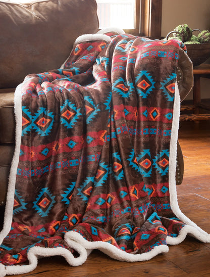 Wrangler Southwest Horizon Rustic Sherpa Throw Blanket JW199