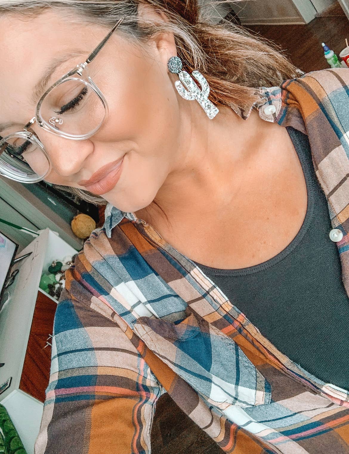 Cactus Bling Stud Back Drop earrings