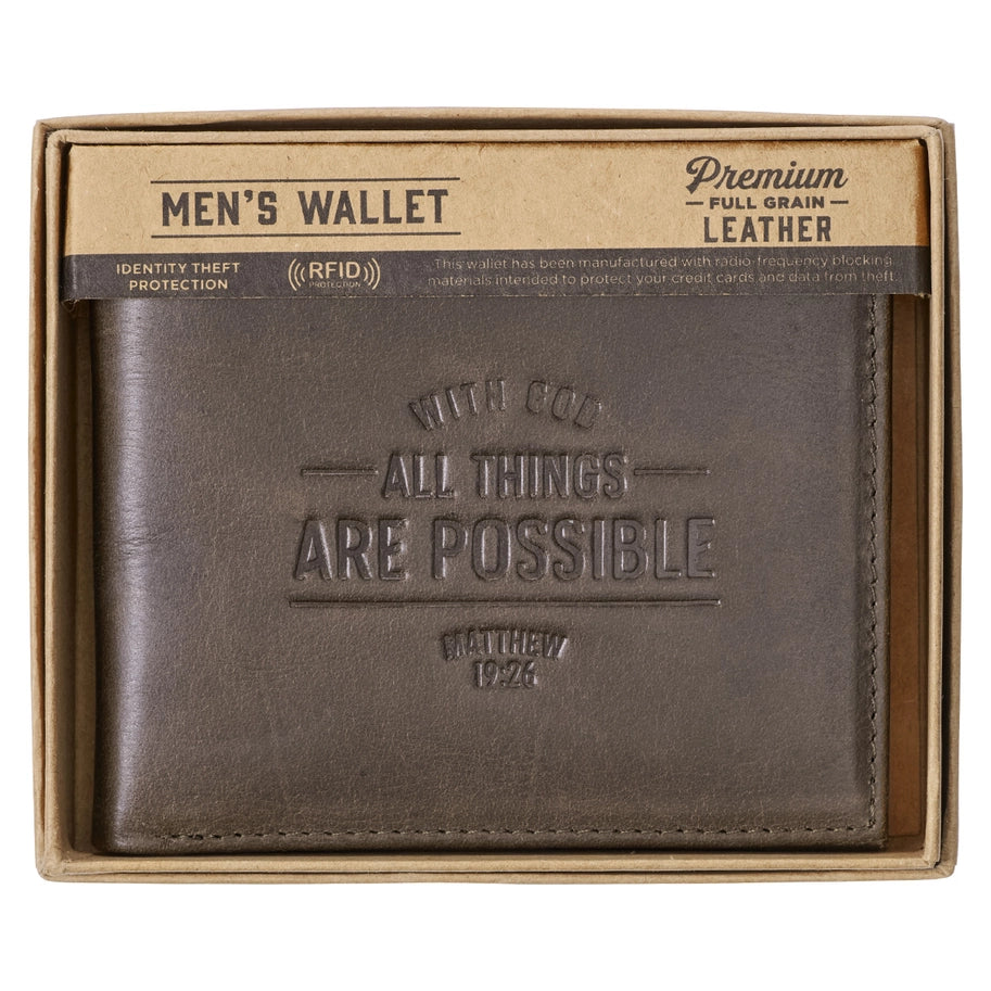 With God All Things Are Possible Brown Genuine Leather Wallet