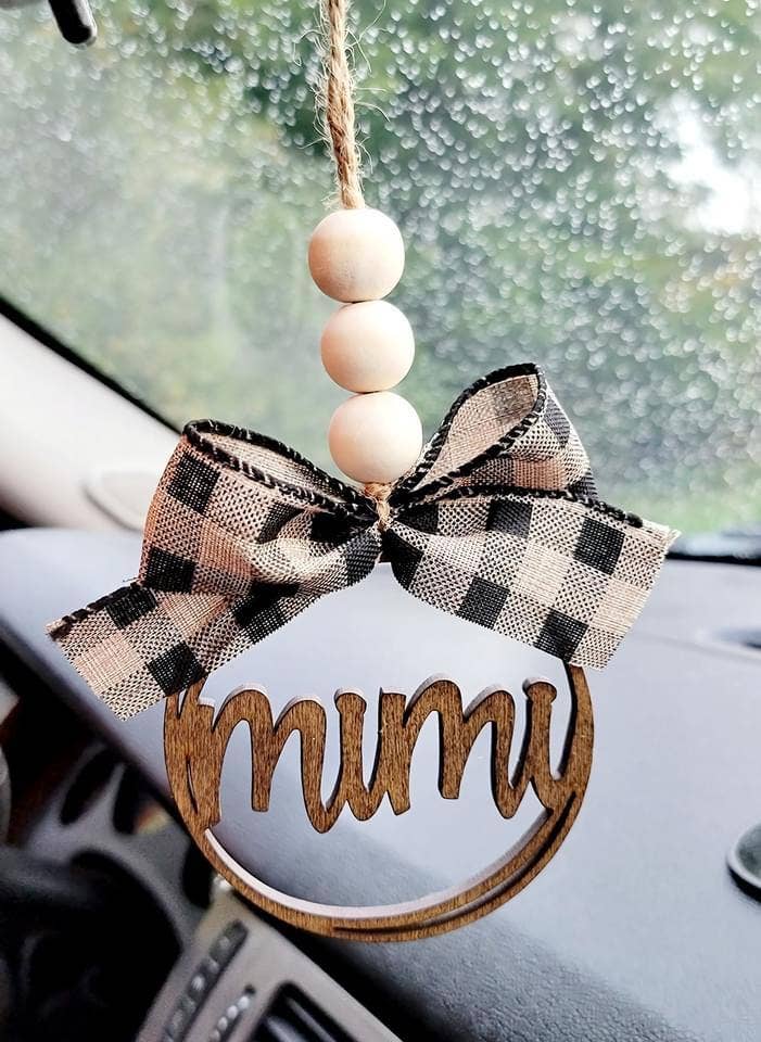 Mimi Car Charm Ornament Red Plaid Bow