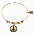Peace Sign Gold Expandable Bangle Charm Bracelet