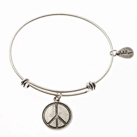 Peace Sign Expandable Silver Bangle Charm Bracelet