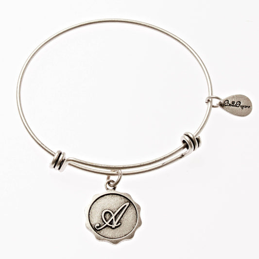 Letter A Expandable Silver Bangle Charm Bracelet