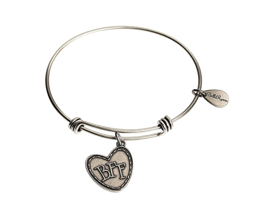 Best Friends Forever Expandable Silver Bangle Charm Bracelet