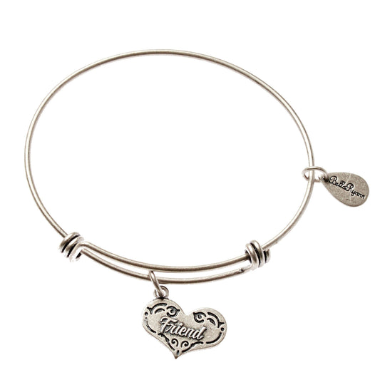 Friend Heart Expandable Silver Bangle Charm Bracelet