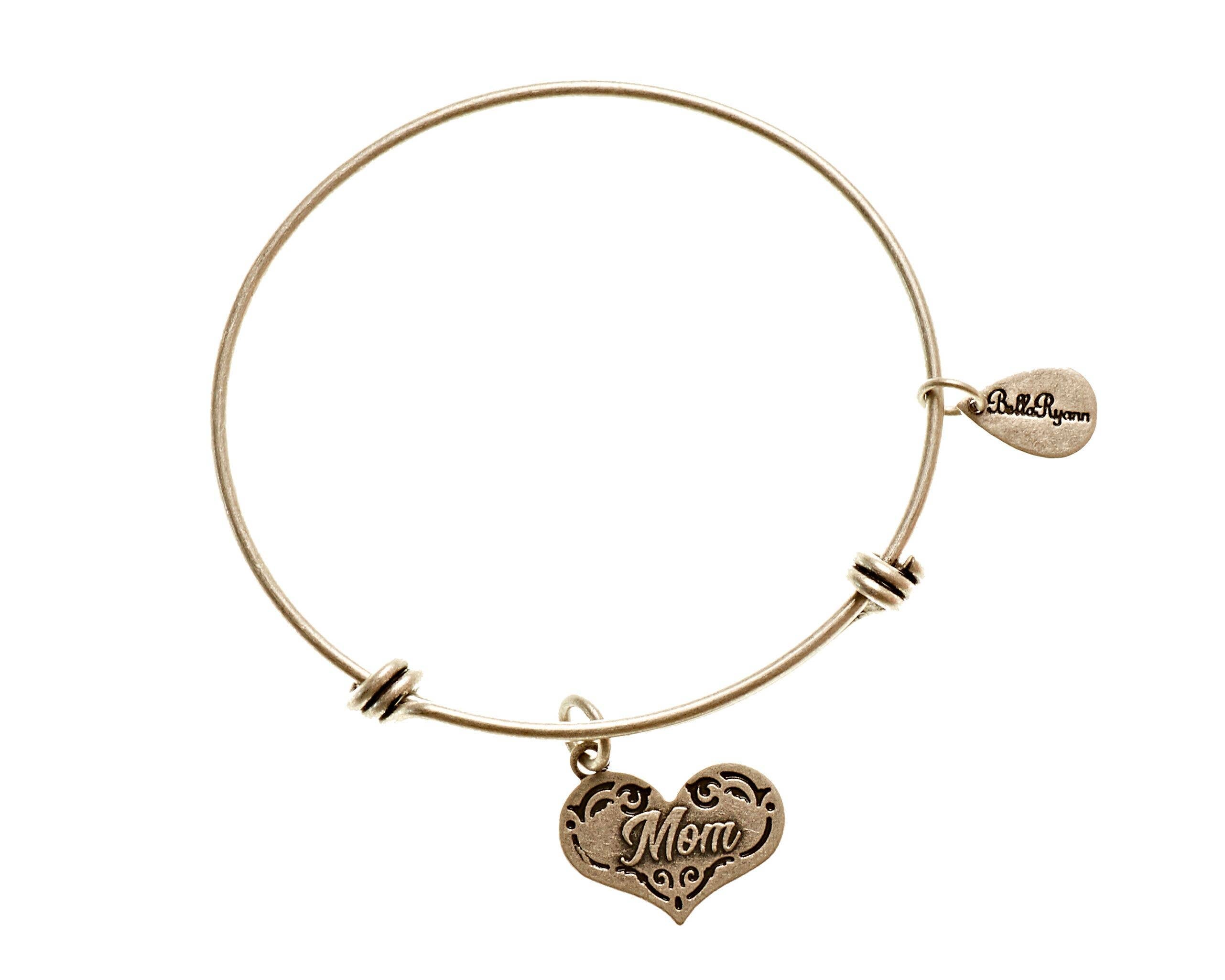 Mom Heart Gold Expandable Bangle Charm Bracelet