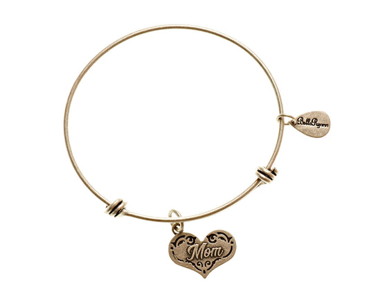 Mom Heart Expandable Gold Bangle Charm Bracelet