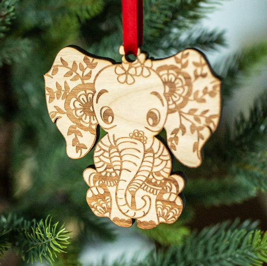 Cute Elephant Mandala- Engraved Christmas Ornament