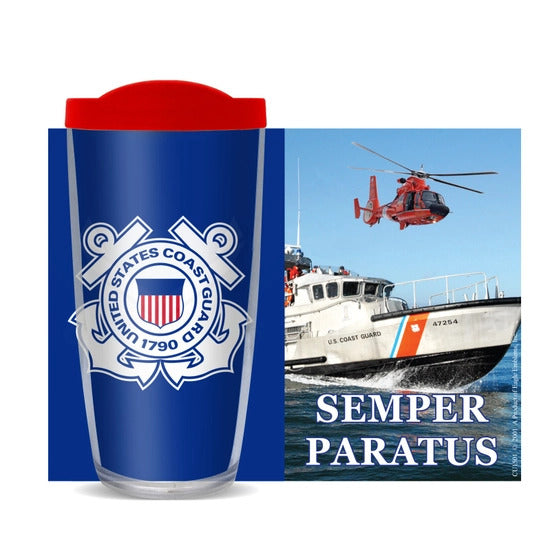 Semper Paratus  US Coast Guard Tumbler w/ Red Lid