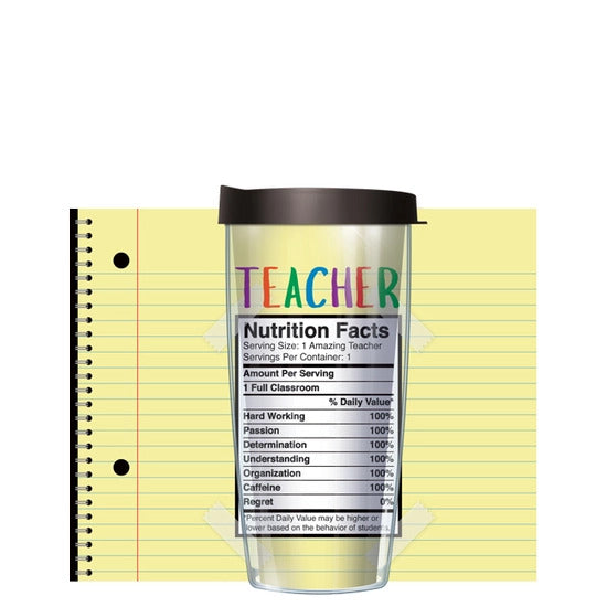 Teacher Facts Tumbler w/ Black Lid