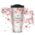 World's Best Grandma on Cherry Blossoms Tumbler w/ Black Lid