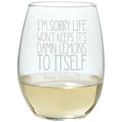 Keep Going Collection "Lemons" 17oz Stemless Wine Glass