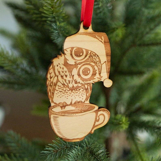 Cute Christmas Owl - Wooden Ornament