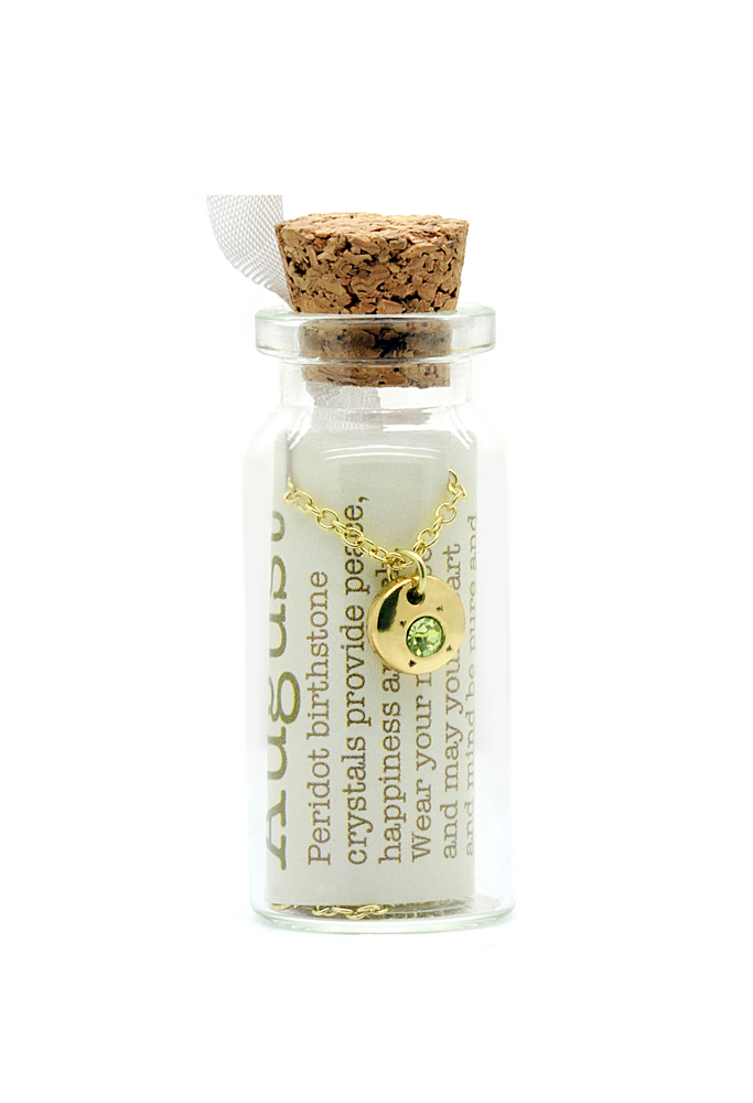 August/Peridot Birthstone Bottle Necklace