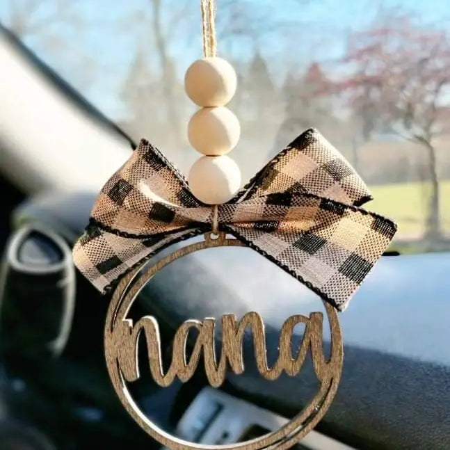 Nana Car Charm Ornament Red Plaid Bow