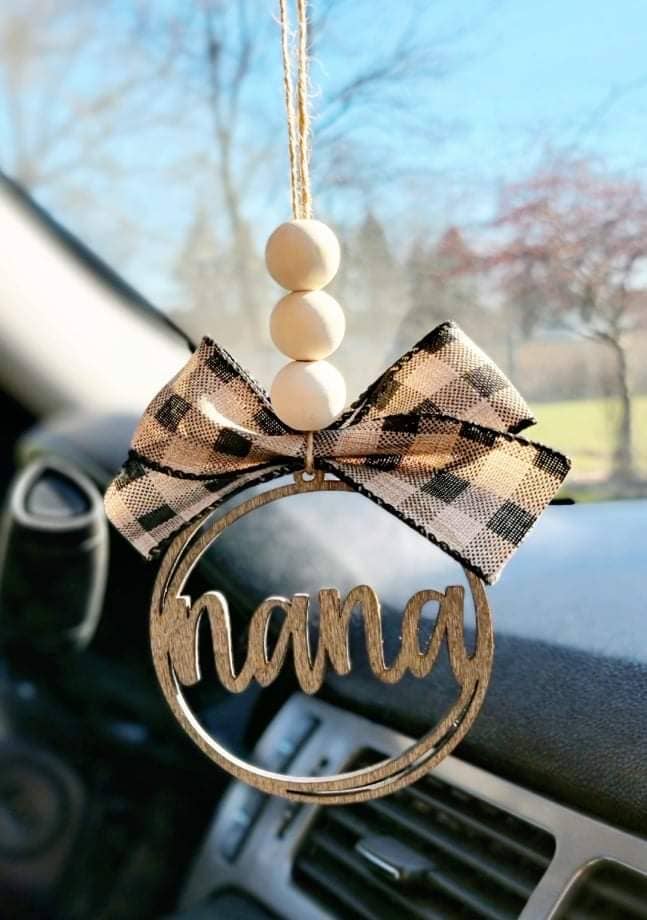 Nana Car Charm Ornament Black Plaid Bow