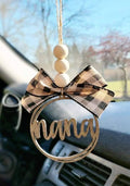 Nana Car Charm Ornament Black Plaid Bow