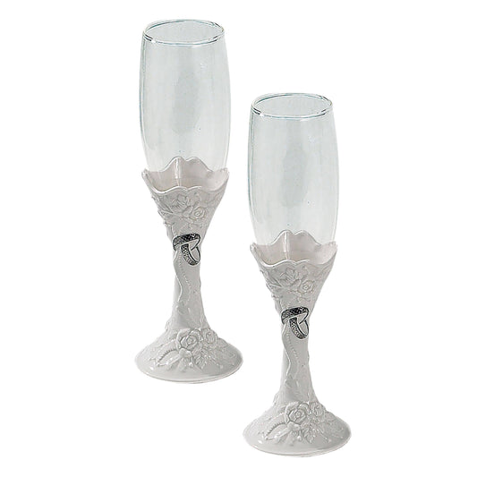 Elegance - Porcelain Wedding Rings Goblets, pair