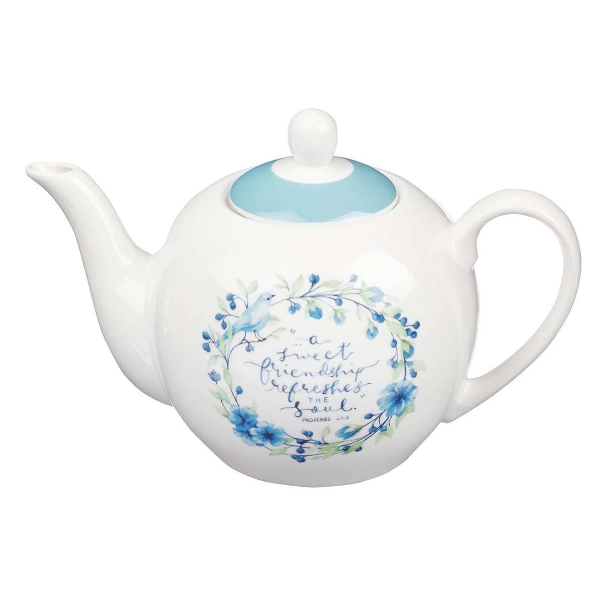 A Sweet Friendship Blue Ceramic Teapot