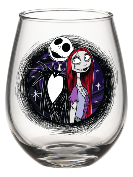 Nightmare Before Christmas Jack and Sally Swirl Tear Drop Glass